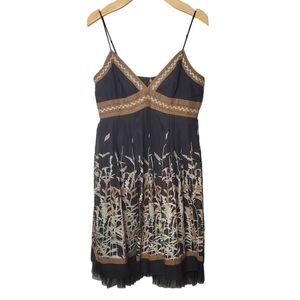 BCBG Max Azria | Spaghetti Strap Ruffle Dress |Cotton Silk Brown | 12